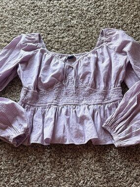 ARULA Lavender & Pink Striped Smocked Peplum Top
